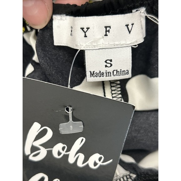 Hyfve Dress Womens Size Small Black White Yellow Flowers Ruffles Summer Sun Cute - Picture 12 of 13